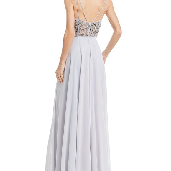 Aqua Embellished Chiffon Gown 